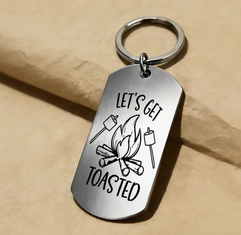 3/$25 Let's Get Toasted Campfire Marshmallows Stainless Steel Keychain NEW